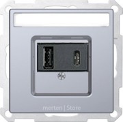 USB розетка для зарядки мобильных устройств тип А и USB тип С, нержавеющая сталь